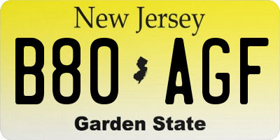 NJ license plate B80AGF