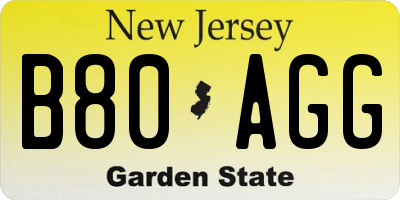 NJ license plate B80AGG