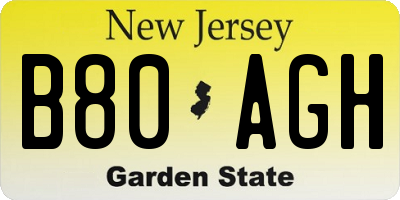 NJ license plate B80AGH