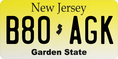 NJ license plate B80AGK