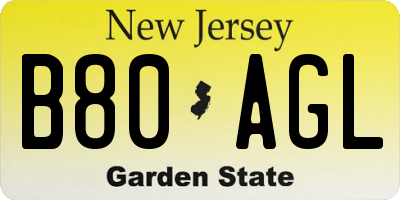 NJ license plate B80AGL