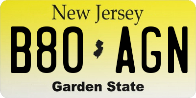 NJ license plate B80AGN