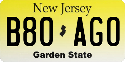 NJ license plate B80AGO