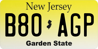 NJ license plate B80AGP