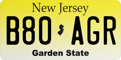 NJ license plate B80AGR