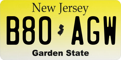 NJ license plate B80AGW