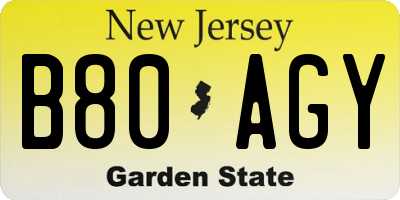NJ license plate B80AGY