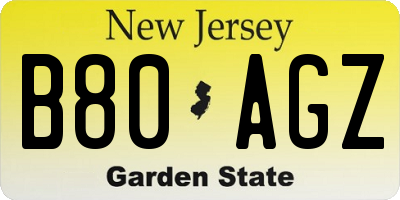 NJ license plate B80AGZ