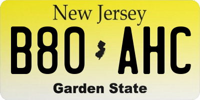 NJ license plate B80AHC