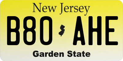 NJ license plate B80AHE