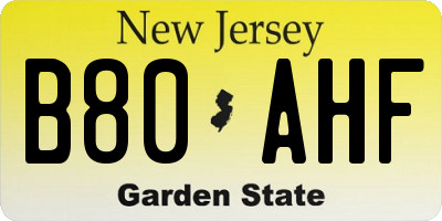 NJ license plate B80AHF
