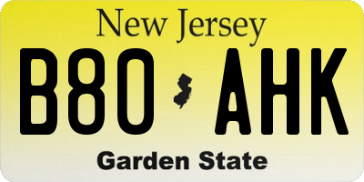NJ license plate B80AHK
