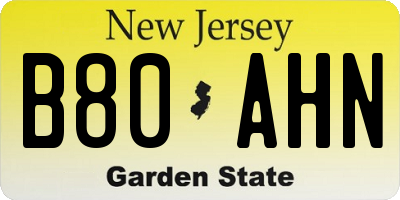 NJ license plate B80AHN