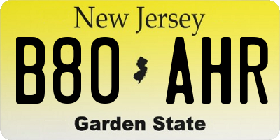 NJ license plate B80AHR
