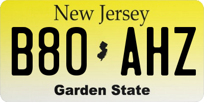 NJ license plate B80AHZ