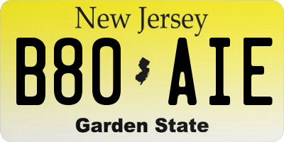 NJ license plate B80AIE