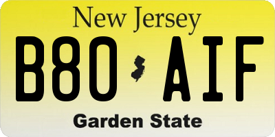 NJ license plate B80AIF