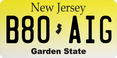 NJ license plate B80AIG