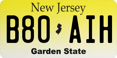 NJ license plate B80AIH