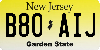 NJ license plate B80AIJ