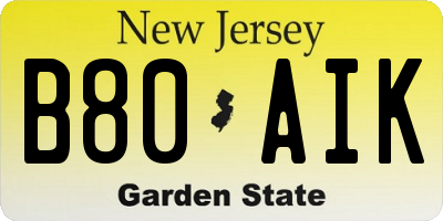 NJ license plate B80AIK