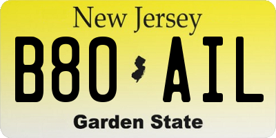 NJ license plate B80AIL