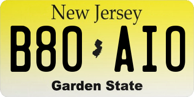 NJ license plate B80AIO