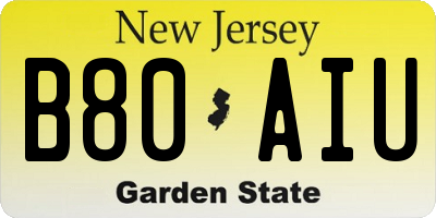 NJ license plate B80AIU