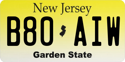 NJ license plate B80AIW