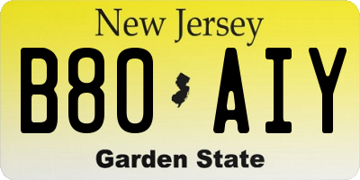 NJ license plate B80AIY