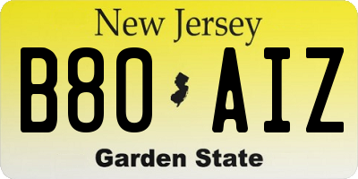 NJ license plate B80AIZ