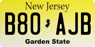 NJ license plate B80AJB