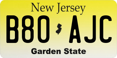 NJ license plate B80AJC