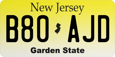 NJ license plate B80AJD