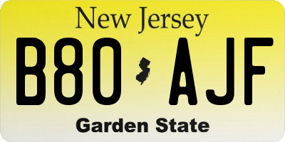 NJ license plate B80AJF
