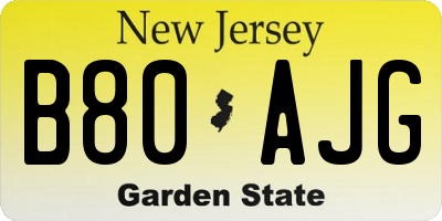 NJ license plate B80AJG