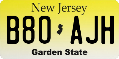 NJ license plate B80AJH