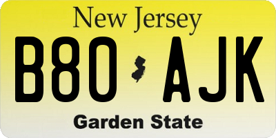 NJ license plate B80AJK