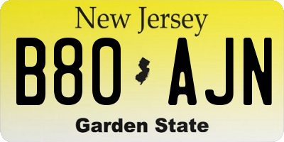 NJ license plate B80AJN