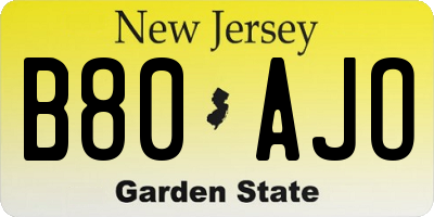 NJ license plate B80AJO