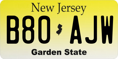 NJ license plate B80AJW
