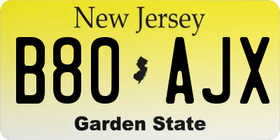 NJ license plate B80AJX
