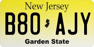 NJ license plate B80AJY