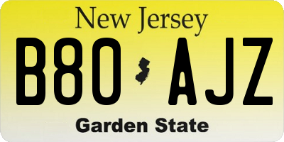 NJ license plate B80AJZ