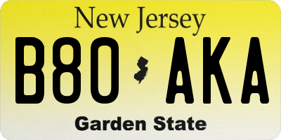 NJ license plate B80AKA