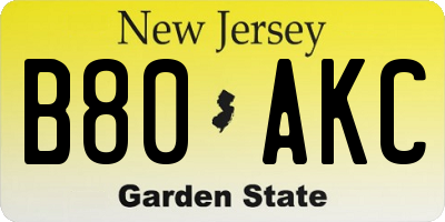 NJ license plate B80AKC