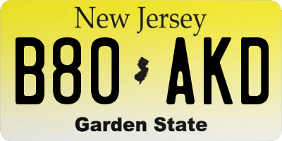 NJ license plate B80AKD