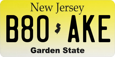 NJ license plate B80AKE