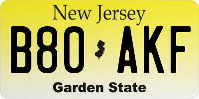 NJ license plate B80AKF