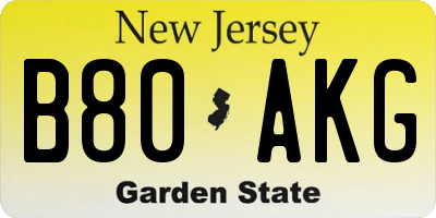 NJ license plate B80AKG